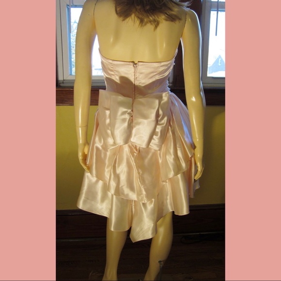 VTG 80s PROM QUEEN Pink Satin Ruffle Party Minidress ZUM ZUM - Picture 2 of 7